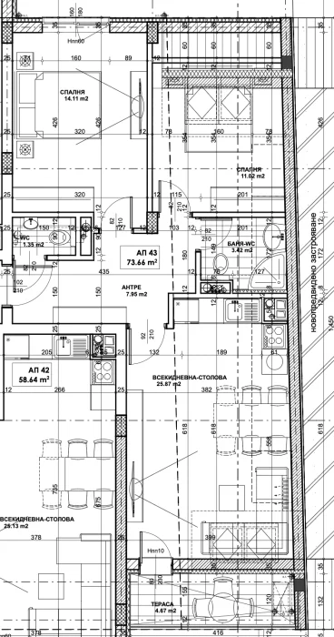 Разпределение на тристаен апартамент AP-43, 85.09 м², етаж 5