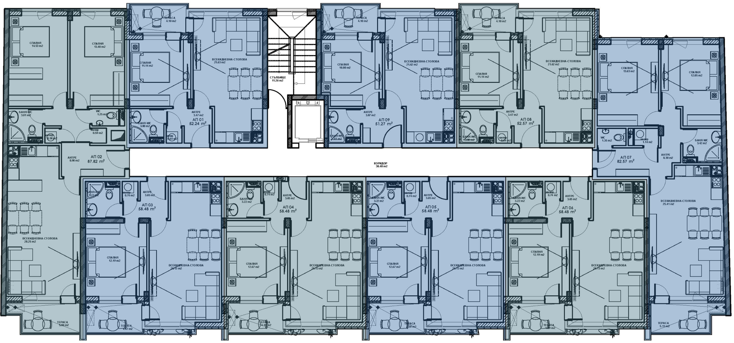 Разпределение на етаж 1 – Uptown Residence
